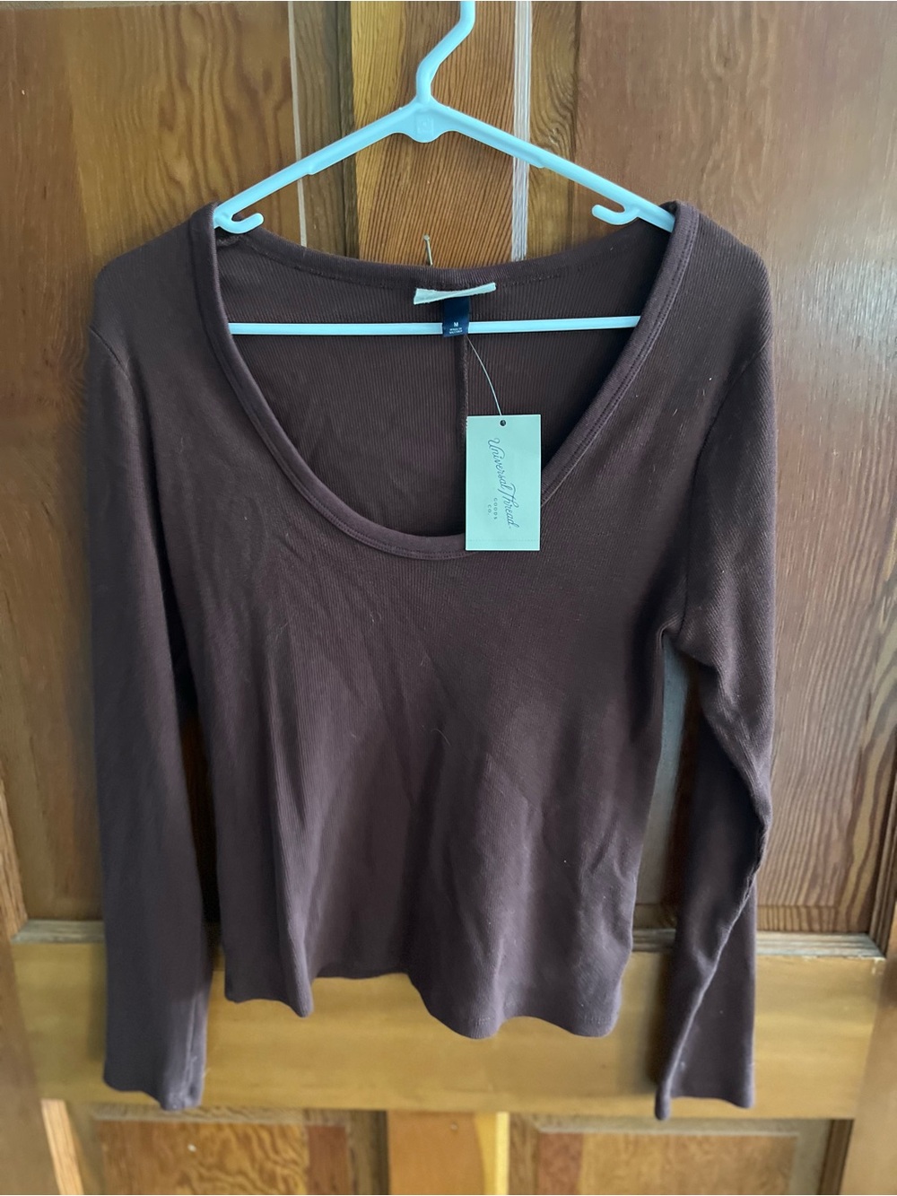 Universal Thread Brown Scoop Neck Long Sleeve Top